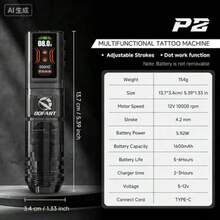 DQFART Wireless Tattoo Gun Kit, Equipped With 1600mAh Power Supply, LED Digital Display, All-In-One Tattoo Machine Set, Includes Tattoo Needles, Tattoo Ink, Complete Tattoo Kit, Suitable For Beginners And Tattoo Artists