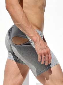 Men's Running Shorts Solid Color Elastic Waist Yoga Slim Fit Training Gym Workout Shorts - Grey - View 7