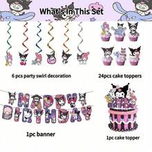 32 Peças Toppers de Bolo de Festa de Aniversário com Tema de Desenho Animado, Decorações de Bolo de Festa de Aniversário Familiar DIY para Natal - Multicolorido - Visão 3