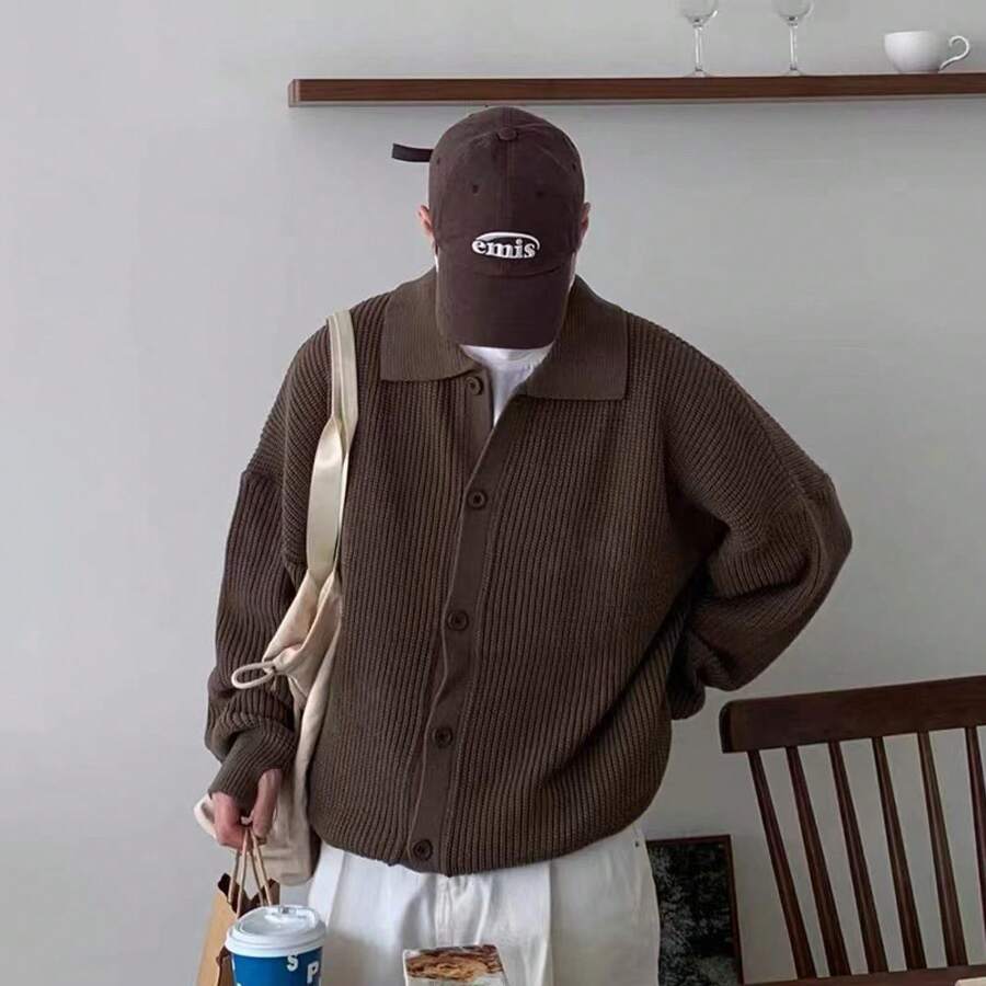 Men Sports Cardigans - Brown - View 1