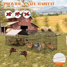 Gallinero grande de metal con acceso para caminar, 86/130" de largo, para patio, con cubierta impermeable y anti-UV, gallinero tipo jaula para aves de corral, ideal para granjas de traspatio, para pollos, patos, gansos y conejos, 40" de alto. - Plateado - Ver 4