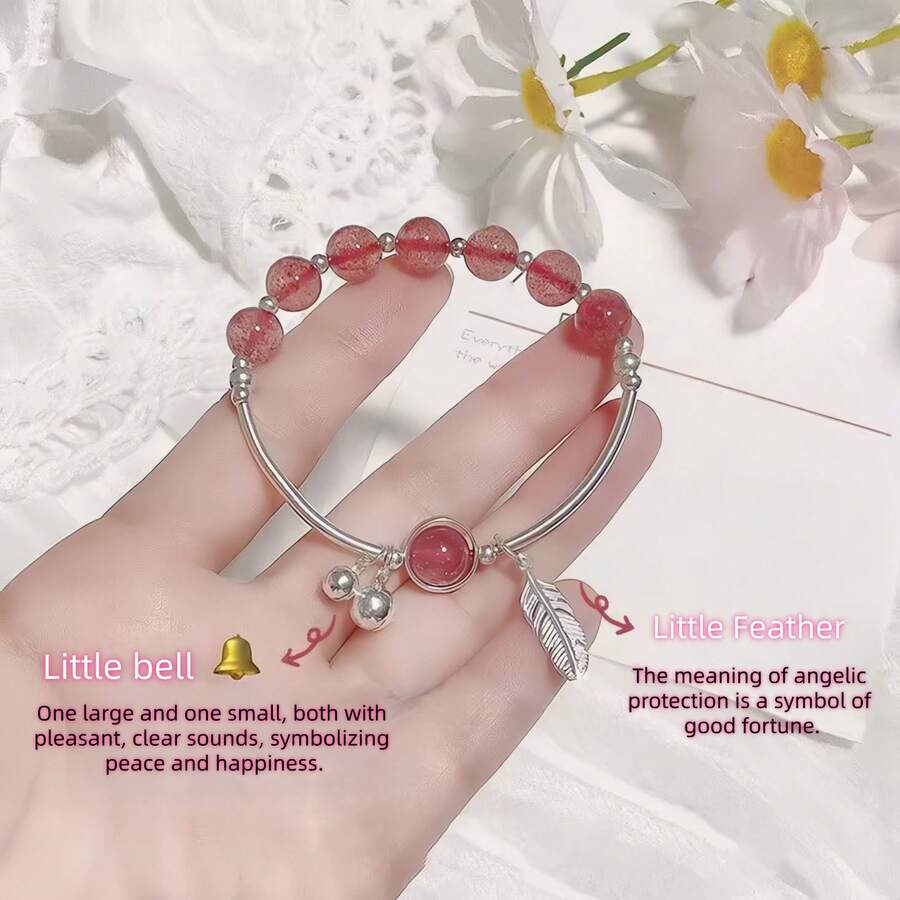 草莓香氛疗愈水晶可爱手链、铃铛羽毛水晶手链、天使水晶珠项链、卡通猫眼友谊项链。这些设计既可爱又优雅，是节日和生日的理想礼物。 - 粉紅色 - 查看 1