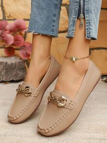 Women's Flat Loafers, Soft Bottom Soft Leather New Moccasins, Comfortable Slip-On Casual Fashion Shoes - Khaki - View 6