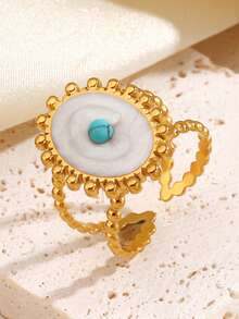 1 Peça Anel Geométrico Oval Branco de Óleo Gotejante de Aço Inoxidável, Adequado para Uso Diário de Mulheres - Multicolorido - Visão 1