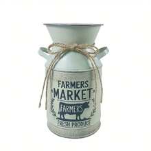 Distressed Green Iron Dual-Handled Decorative Milk Can Bottle Printed With "FARMERS MARKET" And Cow Graphic, Vintage Worn Texture With Jute Rope Tie, Suitable For Rustic Floral Vases, Storage, Home And Retail Displays To Create A Natural, Earthy Ambiance. - Four Seasons Double-eared Teapot 7 - View 13