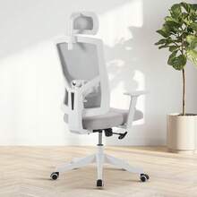 Silla de oficina ergonómica de malla, respaldo alto, soporte lumbar y reposabrazos ajustables, transpirable, para oficina en casa o espacio de trabajo, malla gris. - Gris Claro - Ver 7