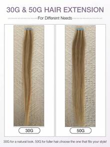 20pcs Tape-In Hair Extensions, Real Human Hair, 14-22 Inches, Painless Double-Sided Tape-In, Invisible Tape-In Hair Extensions, Straight, Suitable For Party, Halloween Costumes - S18/613 - View 4