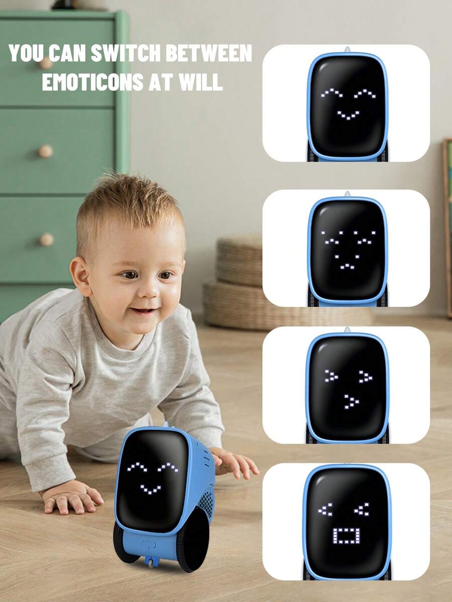 1pc Remote Control Robot Toy, Interactive Companion Smart Voice Robot With Music And LED Expression Eyes, Supports Touch Sensor, Auto Demo Function, Can Dance And Sing, Rechargeable Emotion Robot For Children 3-12 Years Old, Christmas, Halloween, Easter, Birthday, New Year Gift (Blue)