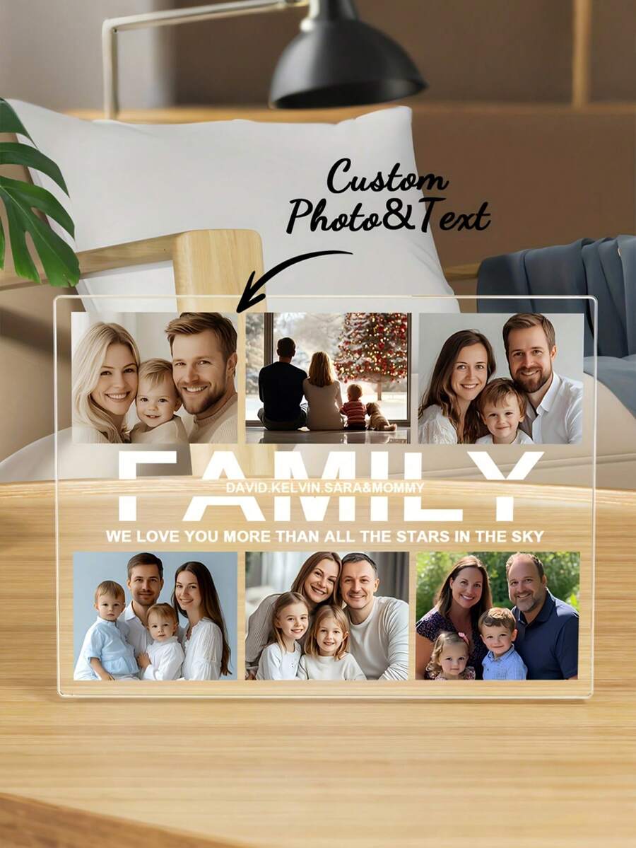 Custom Acrylic Photo Display Board, 1 Personalized Acrylic Photo And Text Plaque - Custom Family Or Couple Gift For Valentine'S Day, Mother'S Day, Birthday, Anniversary, Graduation, Father'S Day - Classic Desktop Home Decor, No Power Required, Valentine'S Day Decoration, Touching Memories - Multicolor - View 1