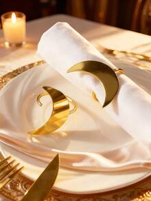 4-12pcs/Set Eid Mubarak Golden Crescent Moon Napkin Rings, Holiday & Daily Home Party Hotel Dining Table Decor