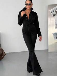 SQUALO Women's Blue Washed, Ripped, And Distressed Effect Jeans Street Style - Black - View 5