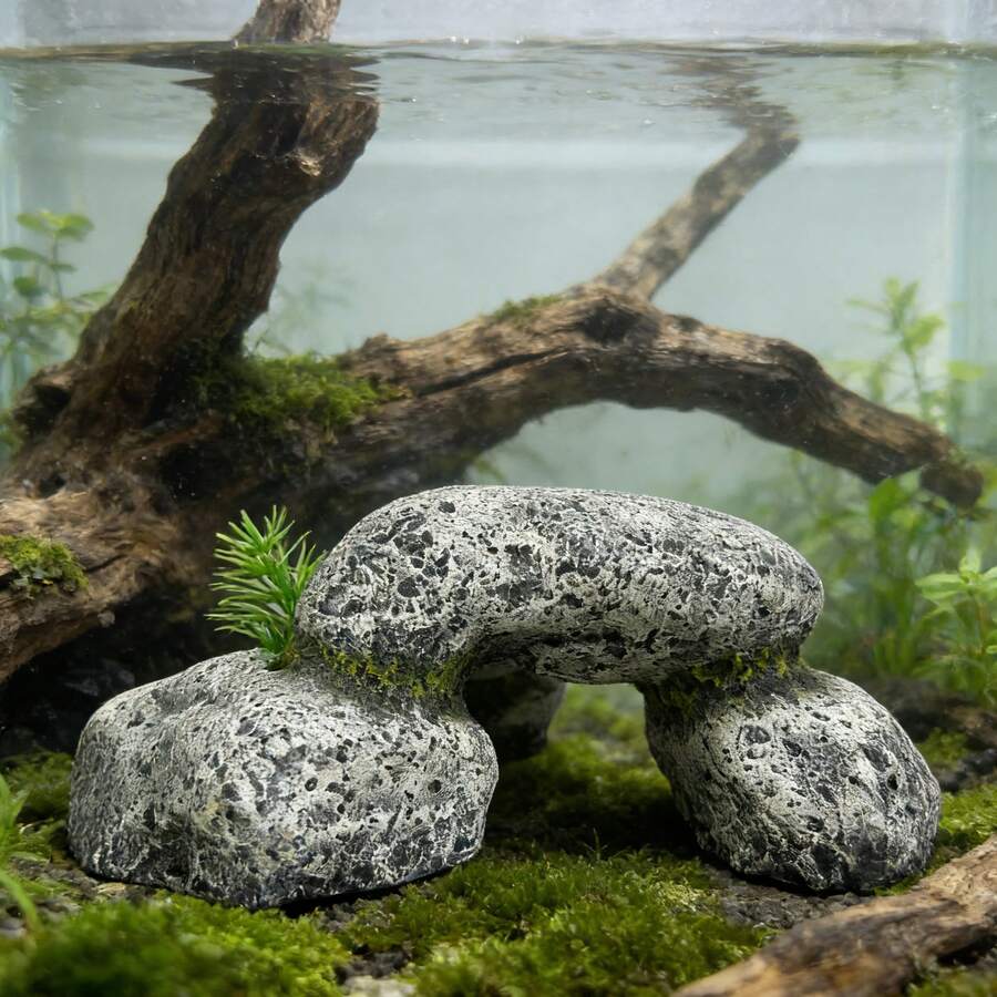 1pc Realistic Rock Design Aquarium Decor, Fish Tank Ornament, Resin Rock With Small Aquatic Plants, Suitable For Betta, Shrimp, Nano Fish Tanks, Simulated Rock Bridge And Cave For Fish And Shrimp Hiding Place, Aquarium Landscaping Decoration - A - View 1