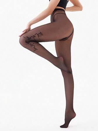 1 par damstrumpbyxor med anti-snag-mönster, slitstarka, jacquardmönster med sidobokstäver, mångsidiga för flera tillfällen, vår/höst