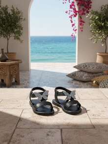 2026 Summer Black Glitter Bow Slip-On Flat Sandals, Soft PU Toe-Exposed Casual Sandals Suitable For Daily, Beach, Travel, Home, Party Wear - Black - View 10