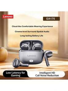 Lenovo EA175 半入耳式藍牙耳機 持久續航 搭載BES AI晶片組連接穩定抗干擾 磁吸充電倉收納充電一體 取出即連自動回充 風暴灰 - 風暴灰 - 查看 1