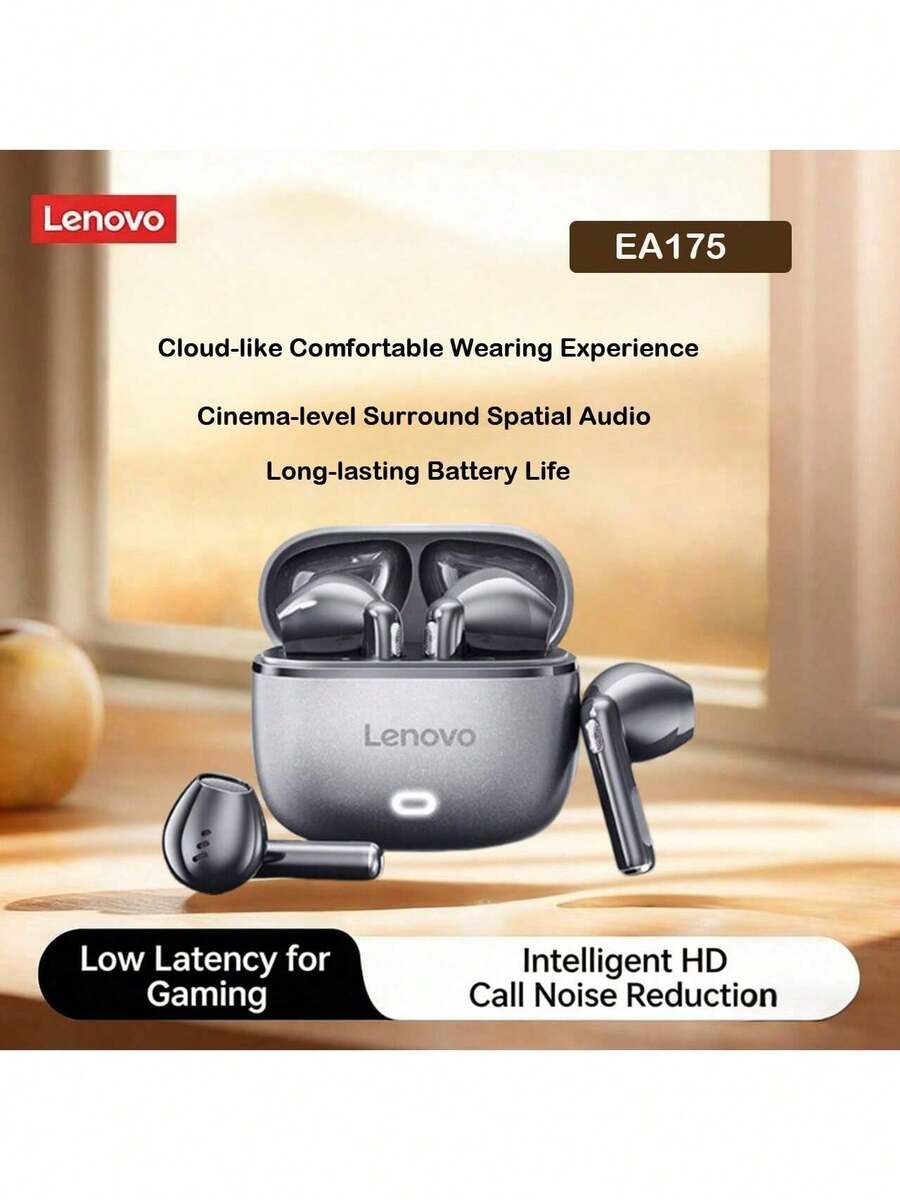 Lenovo EA175 半入耳式藍牙耳機 持久續航 搭載BES AI晶片組連接穩定抗干擾 磁吸充電倉收納充電一體 取出即連自動回充 風暴灰 - 風暴灰 - 查看 1