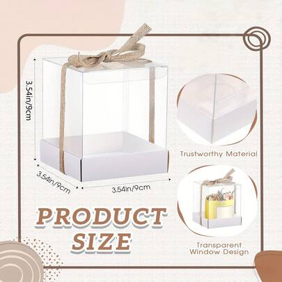 5/10 hộp quà nến bằng nhựa PVC trong suốt kèm dây gai và ruy băng đay tự nhiên - Hình vuông 9x9x9 cm, trang trí theo chủ đề giả tưởng, thích hợp cho đám cưới, sinh nhật, tiệc mừng em bé, quà tặng, hộp quà sự kiện, trình bày trang nhã, trang trí ruy băng.