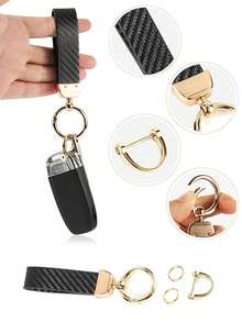 Premium Carbon Fiber PU Leather Keychain With Creative Mesh Bracelet And Car Remote Control Pendant - Minimalist And Elegant Hanging Accessory - one-size - View 2