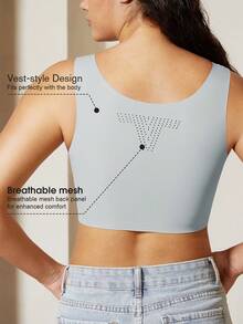 Women Chest Compression Top, Seamless Minimizer Bra Camisole, Adjustable To Reduce Bust Outline, Shapewear Shapewear Top - Dusty Blue - View 4