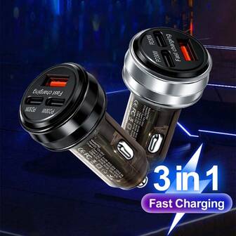 FANBEDA[3 IN 1] 2PD+USB Car Charger 3 Ports Fast Charging Car Phone Charger Adapter Compatible With Iphone17 16 15 14 IPad Quick Charger Suitable For Daily Commute, Long Drive, Charging While Driving Daily Commute Long Drive Driving Car Accessories Car Charger Adapter