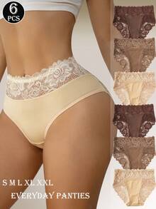 6pcs/Pack Celana Dalam Thong Renda Tanpa Jahitan Pinggang Tinggi Wanita - MultiWarna - View 3