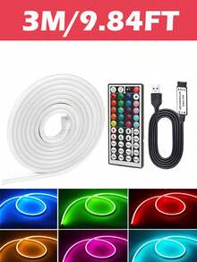 TYUTE 1PC Neon Light Flexible RGB LED Neon Light Strips, Equipped With A Remote Control For Intelligent Control Of The Light Mode, USB Interface For Convenient And Fast Power Supply, Available In Lengths Ranging From 3.28ft To 16.4ft, Multi-Color Lights Suitable For Christmas Atmosphere Decoration, Suitable For Valentine's Day Neon Light Strips In The Living Room - Multi-color light - View 15