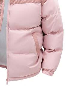 男士夹克，撞色可拆卸帽兜夹克，时尚休闲宽松运动服，大口袋设计 - 粉色 - 查看 6