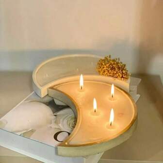 1 pieza Molde de silicona en forma de luna para posavasos de arcilla, Molde DIY para posavasos de espejo de resina epoxi, Soporte de exhibición de joyas/Portavelas