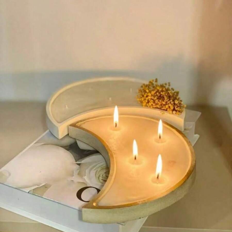 1个月牙形粘土硅胶杯垫模具，DIY水晶环氧树脂镜面杯垫，珠宝展示架/烛台 - 白色 - 查看 1