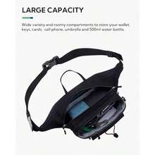 WATERFLY - Riñonera grande para mujer, con múltiples bolsillos, para mujer, hombre, bolsa de cintura, bolsa de cinturón, resistente al agua, para todos los teléfonos para caminar, correr, ciclismo - negro - Ver 7
