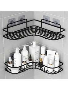 Kit Of 2 Shampoo And Soap Shelves With Adhesive Wall Mount For Bathroom, Kitchen, Laundry Room - 黑色 - 查看 6