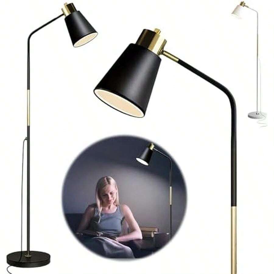 Lámpara de pie ajustable con luz de lectura,lamparas de pie led,lampara de pies para sala,dormitorio,estudio,asala de estudio, oficina,178cm de alto negro - individuales negro - Ver 1