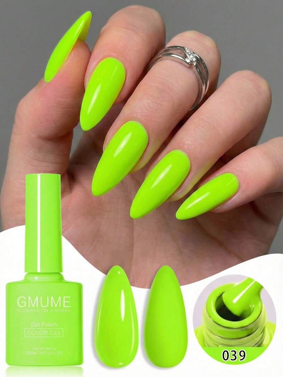 Neon Lime Green Gel Nail Polish 7.5ml - Bright Fluorescent Soak Off UV/LED Gel Varnish, Vibrant Summer Color For Party & Festival (No.039) Nails - 青檸色 - 查看 1