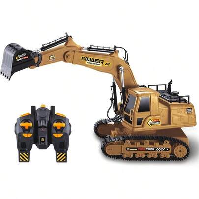PTHTECHUS RC Excavadora, Vehculos de construccin RC de para Nios con Batera Recargable Control Remoto, Tractor de construccin Incluyey Cargador Luces y Sonido