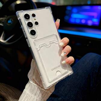 Luxury Soft Transparent Card Holder Phone Case For Samsung Galaxy S26Pro, S26 Edge, S26 Ultra, S25, S24, S23, S22, S21, A13, A14, A15, A16, A17, A52, A53, A54, A25, A35, A55, A26, A36, A56