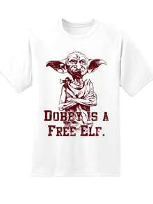 Warner Bros Dobby Is A Free Elf Harry Potter Inspired T Shirt Men Casual Graphic Tee Unisex Fun Pop Culture Statement Top For Fans And Halloween,220g - 白色 - 查看 3