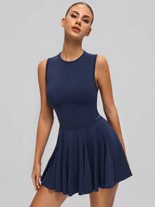 MASKERT Fashionable Women's Dresses, Sportswear, Gym Wear, Yoga Garments, Tennis Shirts, High Elasticity, Skin-Friendly, Comfortable, Breathable, Home & Casual Wear - 藏蓝色 - 查看 4