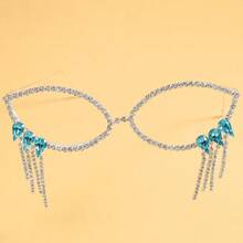 1 Pair Of Full-Set Rhinestone And Blue-Green Gemstone Tassel Glasses, Y2K Millennium-Style Cyberpunk Accessories, Eye-Catching For Street Photography And Nightclub, Futuristic Statement Piece - Kiểu thứ ba - Xem 4
