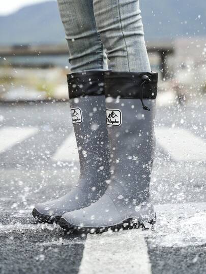 Men's Tall Soft Foldable Waterproof Anti-Slip Durable Rain Boots, Suitable For Boating, Farming, Fishing, Outdoor Activities, Hiking, Gray