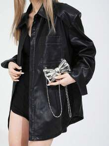 Bow Shaped Mini Party Bag, Women's Fashionable Chain Crossbody Bag,[US-Based Shipping]Suitable For Party And Date Wear, Coin Purse,Women's Bow Shaped Mini Clutch Purses Cocktail Evening Bag Chain Strap Solid Mini Crossbody Bag For Party Mini Evening Bag Metal Purse Crossbody Handbag For Girls Women Bowknot Shell Heart Star Shoulder Bag For Wedding Thanks Giving Dinner Purse Christmas Party Clutch Sparkly Evening Bag,Bowknot Mini Evening Bag, Women's Chain Lip Gloss Pouch, Suitable For Valentine's Day, Parties, Dates, Shoulder/Crossbody Bag, Coin Purse - Bạc - Xem 2