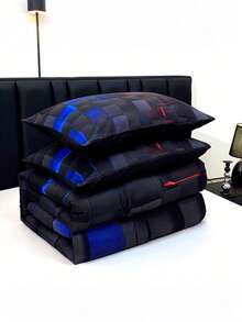 3PCS Fashion Tech-Feel Super Soft And Breathable Thicken Plaid Bedding Set (1 Comforter + 2 Pillowcases, Without Pillow Inserts), Quilted For Comfort And Warmth With Digital Print, Suitable For  In Bedrooms, Dormitories, And Hotels - 彩色 - 查看 10