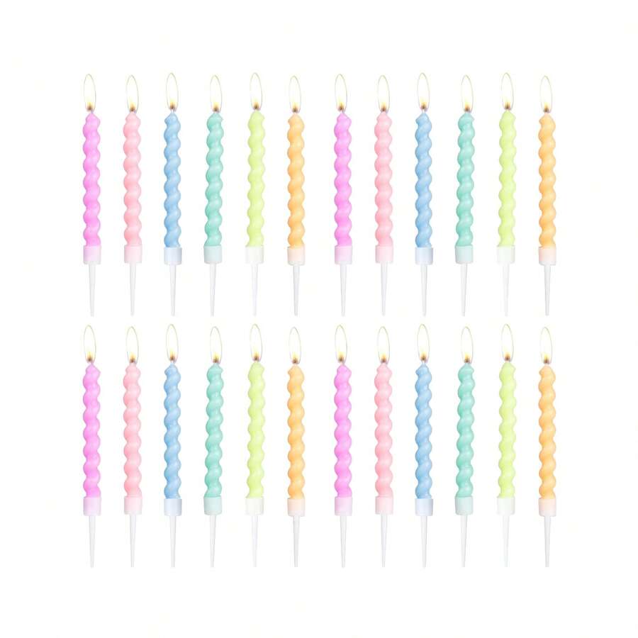 12/24pcs Rainbow Spiral Birthday Candle Set - For Weddings, Celebration Parties And Special Occasions - Colorful Cake Decorating Combo - Multicolor - View 1