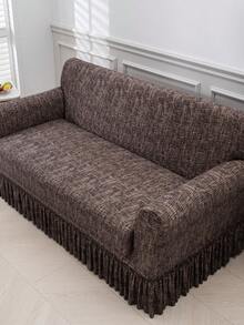 1pc Bohemian Style Printed Ruffled Stretch Sofa Cover, Machine Washable, Protects Sofa, Dust & Dirt Resistant, Suitable For All Seasons - Coffee Brown - View 7