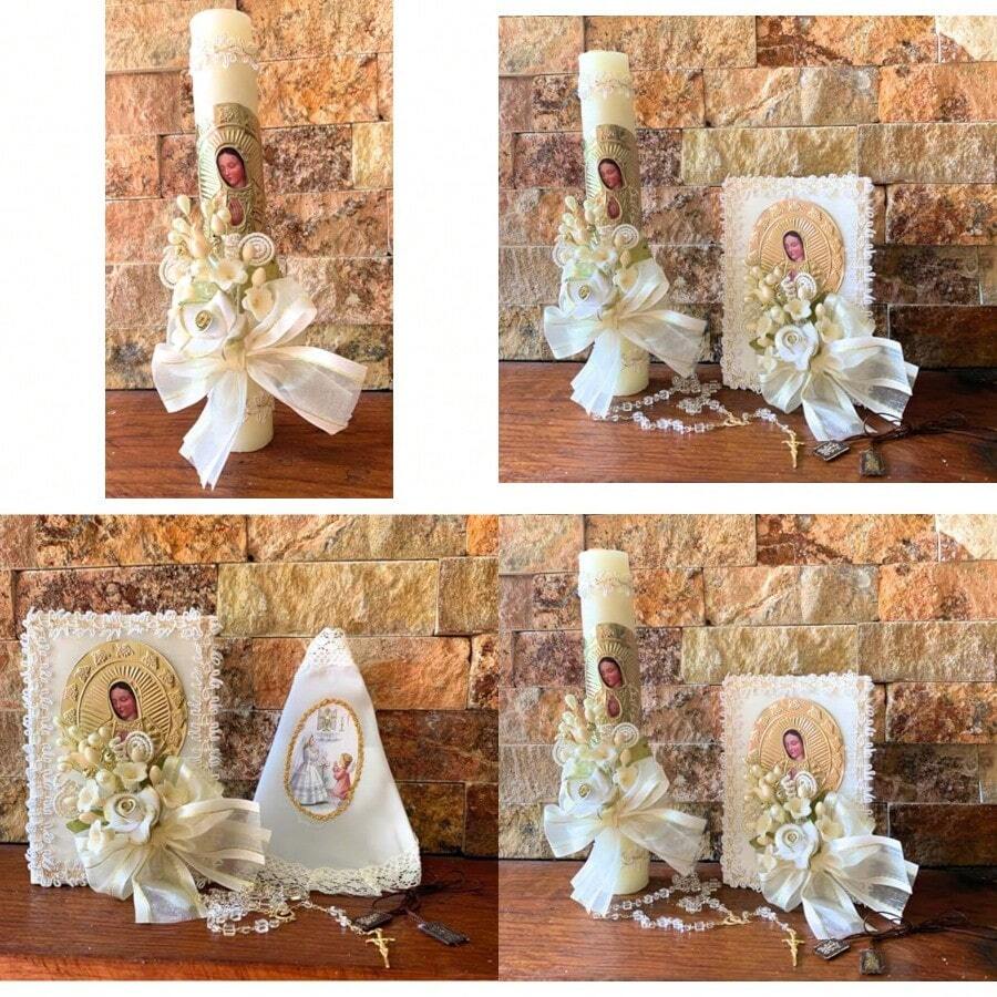 Set de Vela Primera Comunion Virgen de Guadalupe Rosal - Beis - Ver 1
