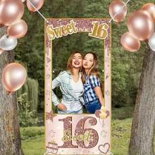 Sweet 16 Birthday Photo Frame Background, Rose Gold, 16th Birthday Party Photo Prop - Multicolor - View 4