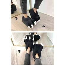 Unisex Paw Claw Slippers Funny Animal Plush Costume Shoes Plush Fuzzy Warm Home House Shoes Slipper Indoor - 小號 + 黑色 - 查看 2