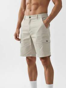 Cargo Bermuda Shorts With Button Pocket, Twill Fabric. - 米色 - 查看 2