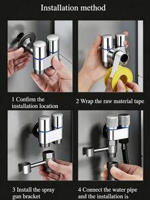 6-Piece Modern 2-In-1 Multi-Functional Toilet Bidet Sprayer Set, Wall-Mounted High Pressure Toilet Sprayer Kit, Dual Control Dual Inlet 3-Way Valve, Handheld Bathroom Cleaning Nozzle, Wall-Mounted Quick Release Swivel Lock, Painted Surface, Retractable Hose And Bracket. Suitable For Bathroom Flushing, Shower Cleaning, Home Bathroom, Restroom And Kitchen. Upgrade Your Bathroom, Essential Modern Bathroom Accessory, Ideal Holiday Gift. - Silver - View 10