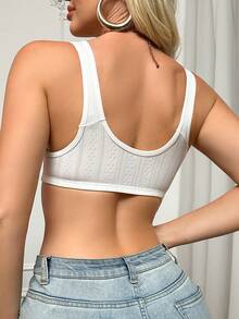 Women's Front Closure Bra, White Lace Patchwork Floral Print, Comfortable - White - View 2