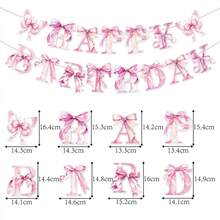Bow Party Birthday Banner Girl's Birthday Pink Bow Spiral Ornament Spring Butterfly Pink Bow Birthday Party - Pink - View 4